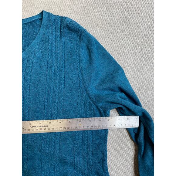 Talbots Women's Cable Knit V-Neck Sweater, Large, Teal Blue - Picture 7 of 9